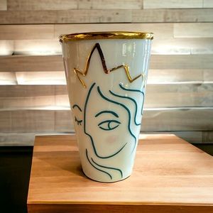 Starbucks 2017 Gold Crown Mermaid Siren Face Outline Travel Mug 10oz